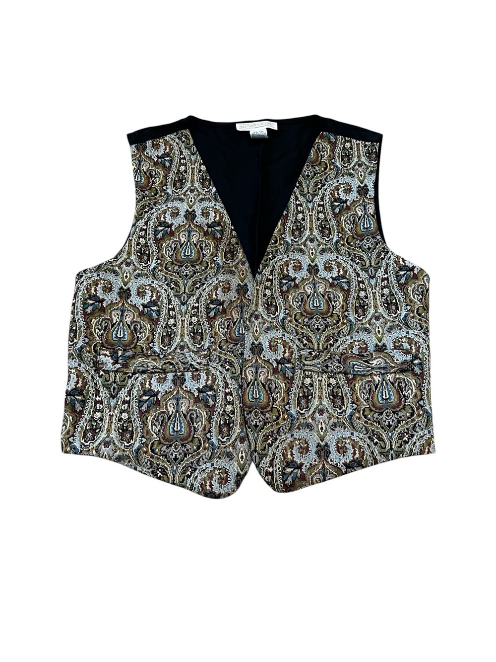 Vintage Tapestry Vest Paisley Open Front Tie Back 90s Boho Whimsygoth Grunge